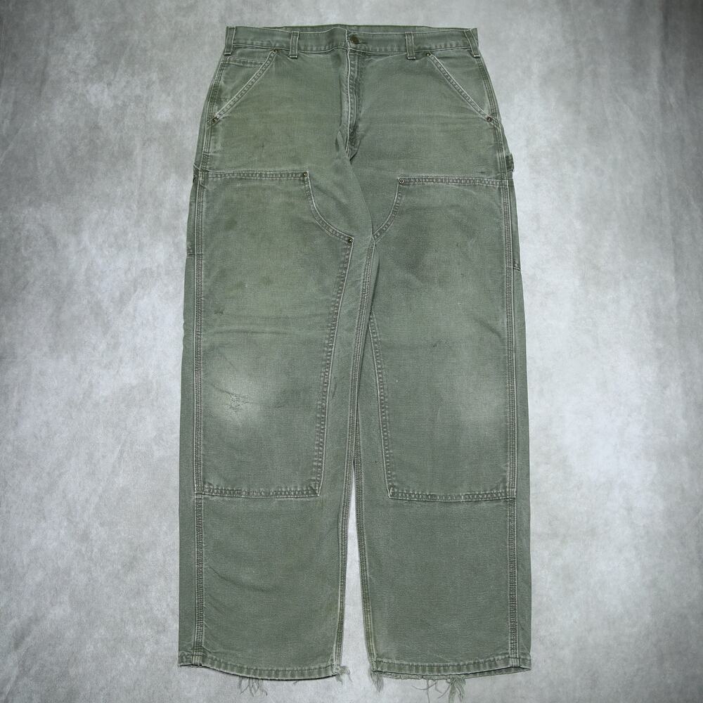 Vintage Carhartt B136 MOS Distressed Faded Green Double Knee Pants 36x31